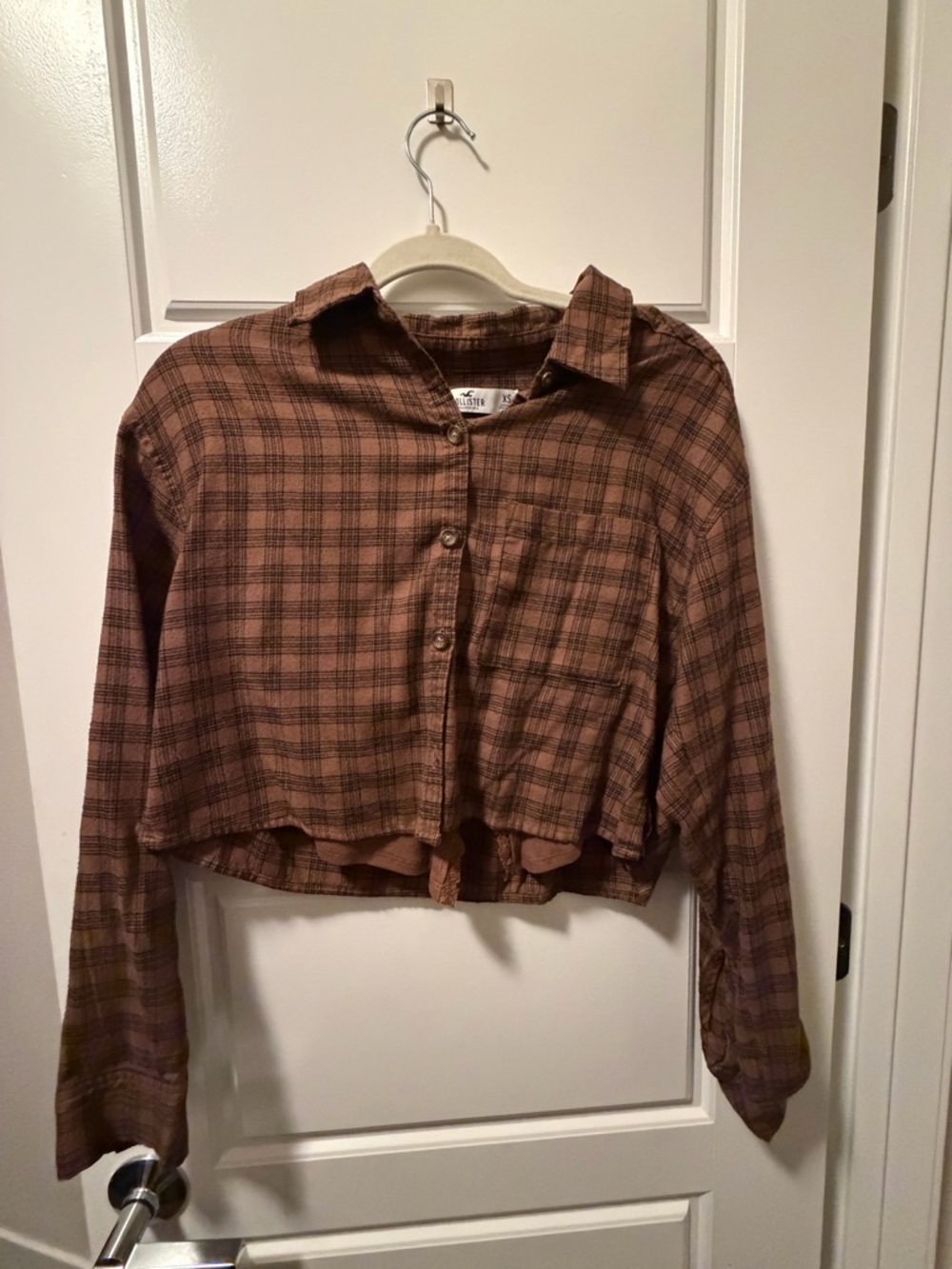 Hollister Brown Plaid Button-Down Crop Shirt